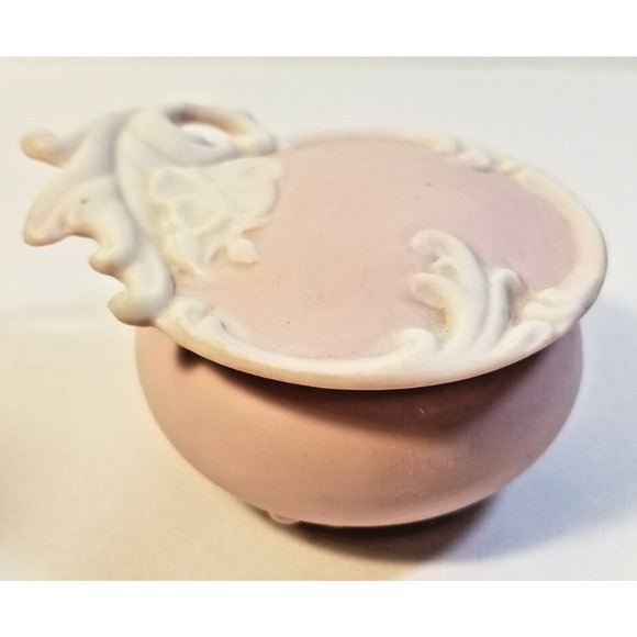 Antique Pink Porcelain Button Trinket Vanity Dresser Box V.K. Germany - Picture 1 of 8